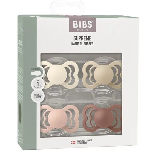 Pack Sucettes Bibs Supreme T1 Caoutchouc Naturel (4) Ivory, Vanilla, Blush, Woodchuck