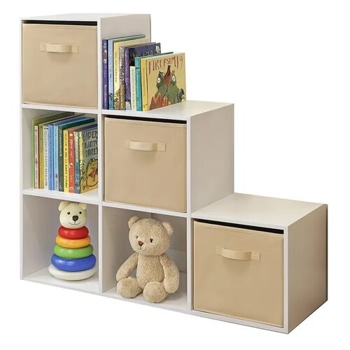 Étagère Enfant Ginger Home, Organisateur De Jouets À 6 Compartiments Avec Bacs En Tissu, Blanc, Meuble Montessori