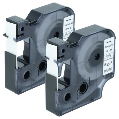 vhbw 2x Rubans remplacement pour Dymo 18483 | pour imprimante d'étiquettes 5,5m x 12mm Noir sur Blanc, polyester