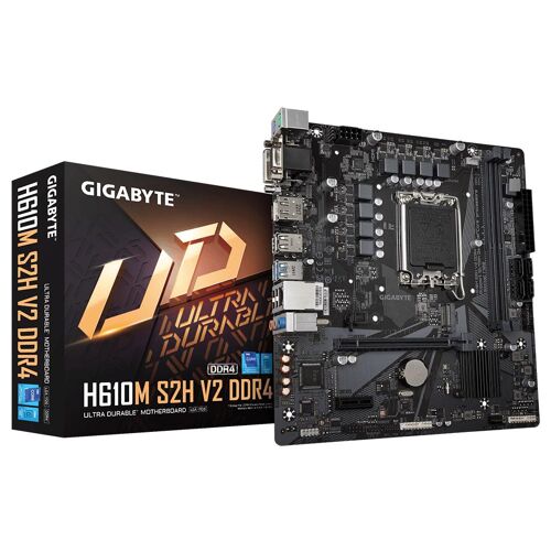 GIGABYTE H610M S2H V2 DDR4 Carte mère - Compatible avec processeurs Intel Core 14th CPUs, 6+1+1 Hybrid Phases Digital VRM, up to 3200MHz DDR4 (OC), 1xPCIe 3.0 M.2, GbE LAN, USB 3.2 Gen 1