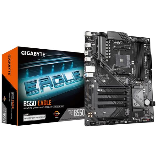 GIGABYTE B550 EAGLE Carte mère - Processeurs AMD Ryzen série 5000 G, VRM 10+3+1 phases, jusqu'à 3200 MHz DDR4, 1xPCIe 4.0 + 1xPCIe 3.0 M.2, LAN 1GbE, USB 3.2 Gen 2