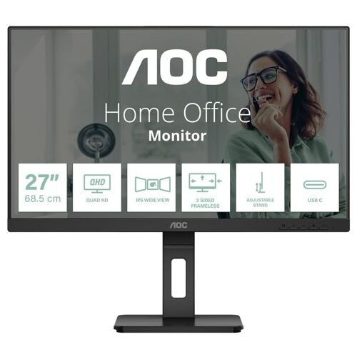 AOC Pro-line Q27P3CV - Écran LED - 27" - 2560 x 1440 QHD @ 75 Hz - IPS - 350 cd/m² - 1000:1 - 4 ms - 2xHDMI, DisplayPort, USB-C - haut-parleurs - noir