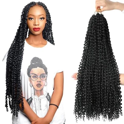 Extensions Passion Twist 6 Pièces 61 Cm, Cheveux Synthétiques Noirs, Tresses Pré-Bouclées Légères, Style Bohème Pour Coiffure 