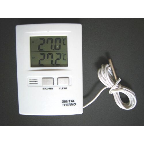 Thermometre NEUF très precis, à écran LCD pour temperatures interieure et extérieure de -50 a 70°C avec une sonde de 1m. Enregistrement des temperatures MINIMA et MAXIMA