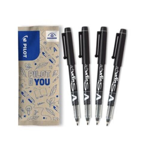 Pilot Lot De 4 Feutres V-Sign Pen Encre Liquide Noir Pointe Moyenne 1,0 Mm Régulateur Débit Visible