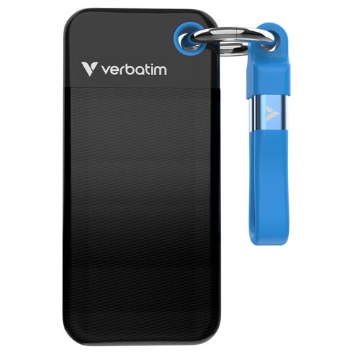 Verbatim Pocket SSD Porte-clés avec fixation du câble - 128Go Noir/Bleu