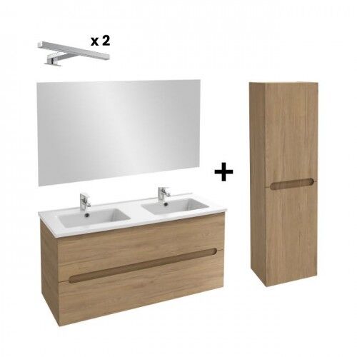 Pack meuble 120cm 2 tiroirs double vasque + Colonne 140cm + Miroir 100cm + 2 spot LED JACOB DELAFON