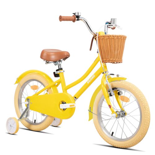Vélo Enfant Keano Marigold 12 Pouces, Avec Roulettes Stabilisatrices Amovibles, Panier, Jaune