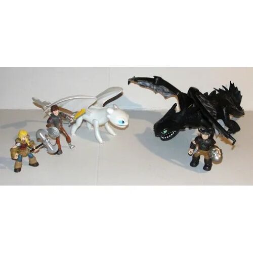 Dragons Dreamworks Furie Nocturne Krokmou Et Furie Eclair + Lot 3 Figurines Harold Astrid Rustik