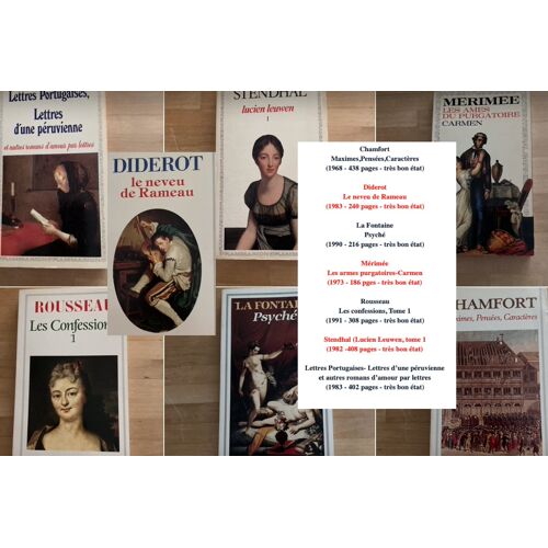 10 Livres Édités Par Garnier Flammarion (Chamfort/Diderot/La Fontaine/Kafka/Mérimée/Rousseau/Stendhal/Zola / Lettres Portugaises, Lettre D'Une Péruvienne