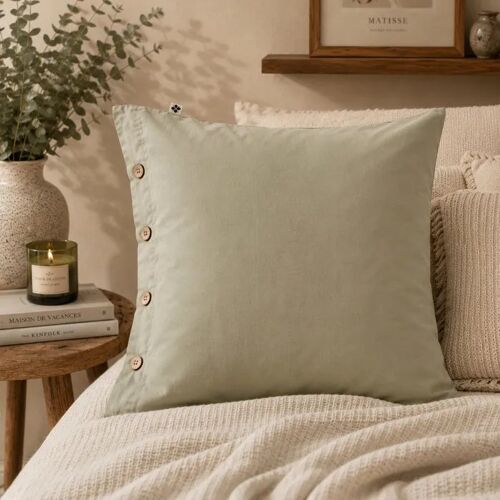 Taie En Percale De Coton 65x65 Cm Perrine Vert Sauge