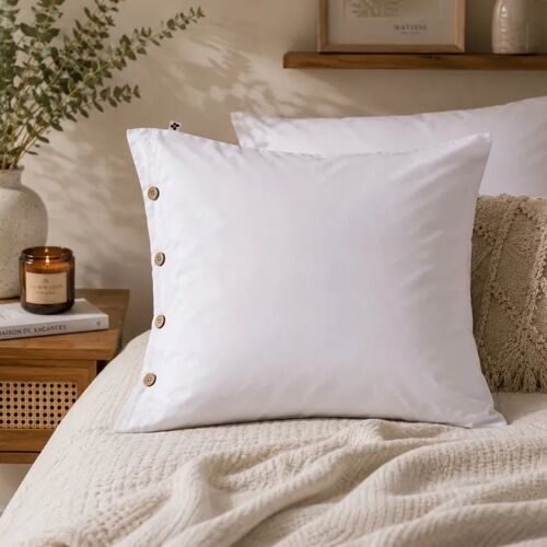 Taie En Percale De Coton 80x80 Cm Perrine Blanc Chantilly
