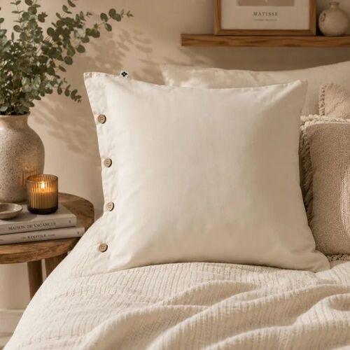 Taie En Percale De Coton 65x65 Cm Perrine Beige Pampa