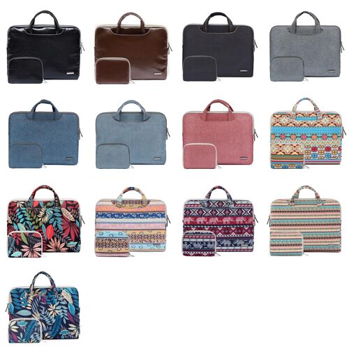 Sacoche Ordinateur Portable Imperméable Résistante 13.3 Pouces Design Feuilles Bleues Noir YONIS