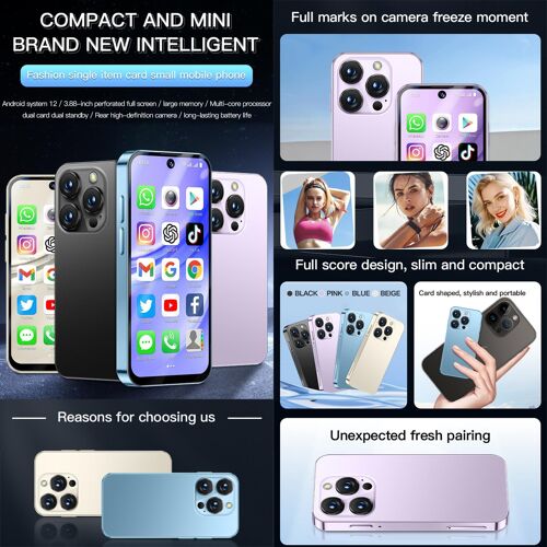 Smartphone 4G Android 12 6GB+128GB Écran 3.8 Pouces Double SIM GPS OTG Violet YONIS