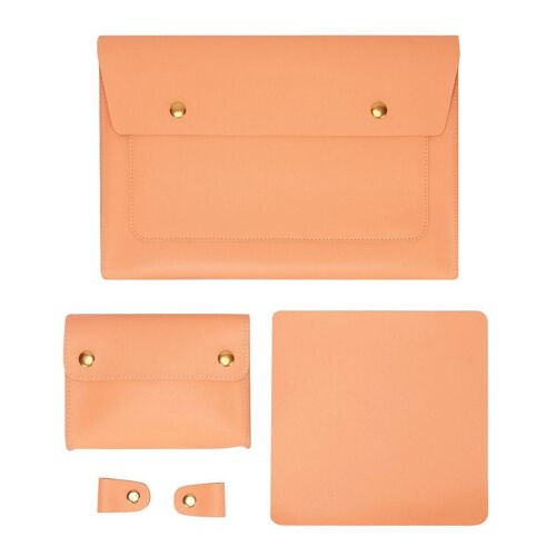 Sacoche Ordinateur Portable 3 En 1 Étanche En Cuir Pour Laptop 15 Pouces Orange YONIS