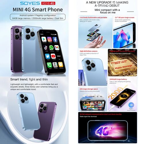 Téléphone Portable 4G Android 10 3 Pouces 2GB+16GB Double SIM Caméra 5MP Violet YONIS