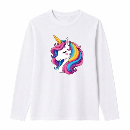 T-Shirt Manches Longues Fille Licorne Arc-En-Ciel – 100% Coton