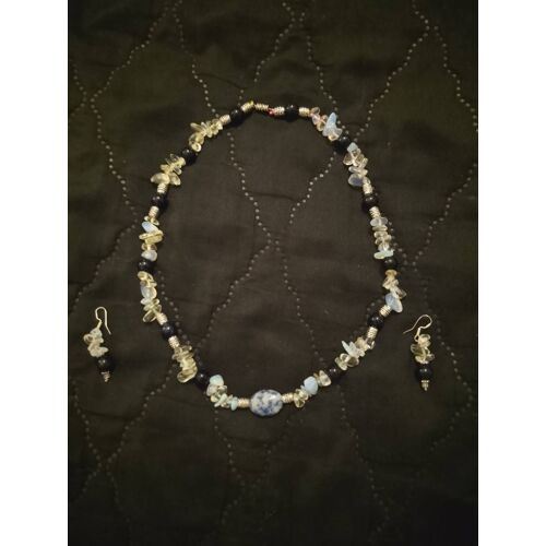 Collier Raz Du Cou En Pierres De Lune, Sodalite, Bleu/ Blanc Neuf.