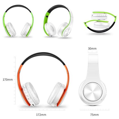 Casque Bluetooth Pliable Lecteur MP3 Carte TF 32 Go AUX 3.5 mm Autonomie 10 h Vert YONIS