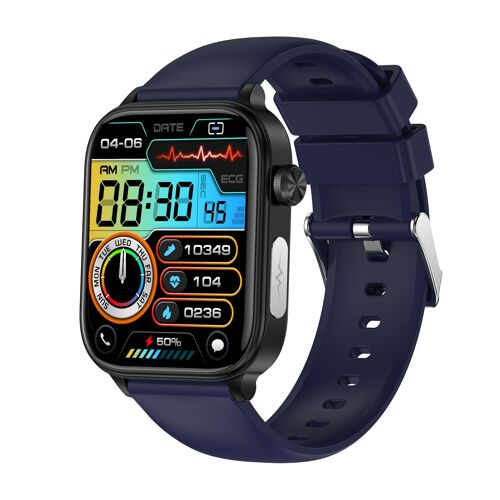 Montre Connectée Écran Couleur Avec ECG Appels Bluetooth Autonomie 3 à 5 Jours Bleu YONIS