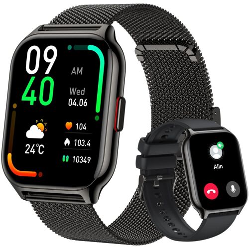 Montre Connectée Suivi Cardiaque Sommeil Oxygène Sanguin Autonomie 7 Jours Black Steel + Silicone Black YONIS