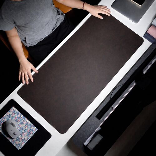 Tapis de Bureau Réversible en Cuir PVC et Liège 60 x 30 cm Étanche Marron Café YONIS