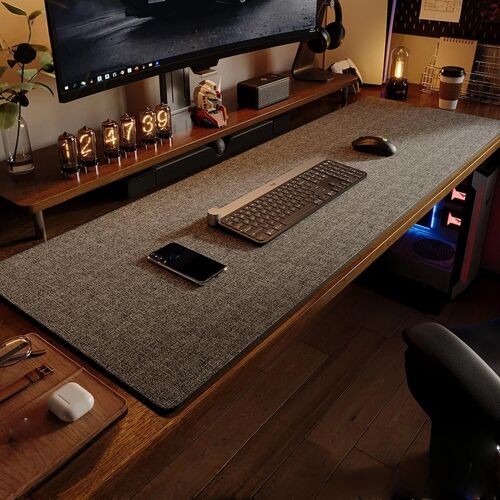 Tapis De Bureau En Lin Antidérapant 700 x 300 x 4 mm Gris Foncé YONIS