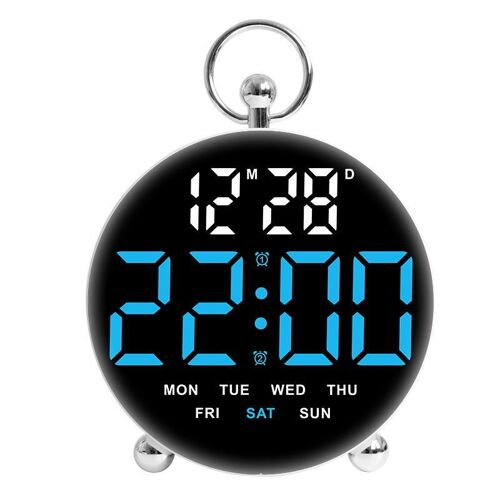 Réveil Numérique LED de Bureau Double Alarme Grand Écran Alimentation Type-C Bleu YONIS