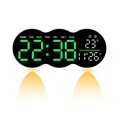 Horloge Murale Numérique LED 28 cm avec Télécommande Alarme et Compte à Rebours Vert YONIS