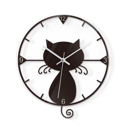 Horloge Murale Chat en Acrylique Transparente Silencieuse Noire YONIS
