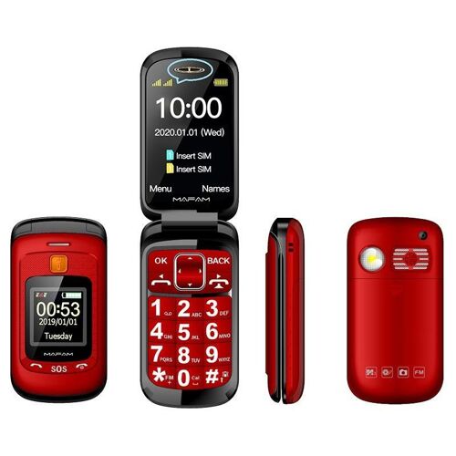 Téléphone à Clapet 2.4 Pouces Double SIM SOS Grosses Touches Rouge YONIS