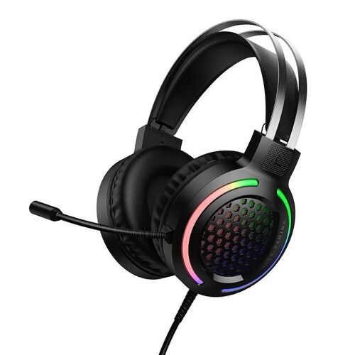 Casque pour Jeu Vidéo 50 mm avec Microphone USB et AUX 3,5 mm Éclairage Tricolore YONIS