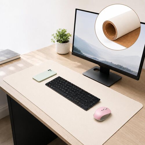 Tapis De Bureau Réversible En Liège Et Similicuir Imperméable 300 x 600 mm Blanc YONIS