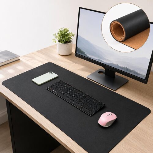 Tapis de Bureau Réversible en Liège et Similicuir 400 x 800 mm Rose Noir YONIS