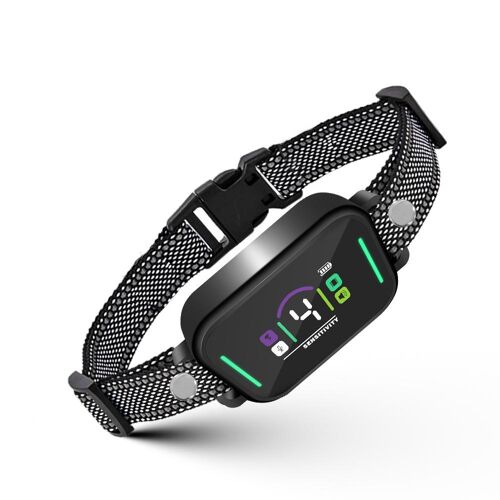 Collier Anti Aboiement Pour Chien Écran Couleur 3 Modes 8 Niveaux Ip67 Noir Yonis