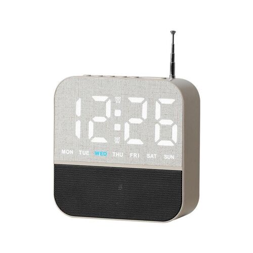 Radio Réveil Numérique LED à Double Alarme Radio FM et Recharge USB Grey Fabric Texture YONIS