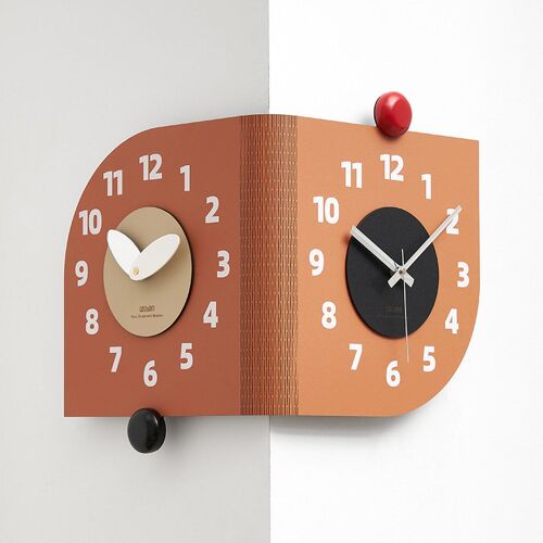 Horloge Murale D'Angle Double Face à Quartz Silencieux Installation Sans Perçage YONIS
