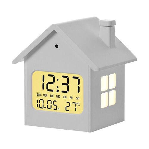 Réveil LCD En Forme De Maison Avec Veilleuse Et Répétition 7 Minutes Blanc YONIS