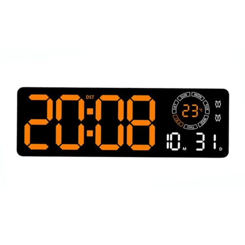 Horloge Murale Numérique LED 39 cm Avec Éclairage Multicolore et Alarme Orange YONIS