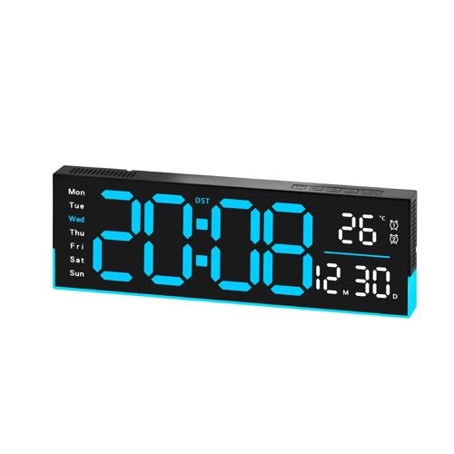 Horloge LED Murale ou de Bureau 12,6 Pouces avec Éclairage RVB et Minuteur Bleu YONIS