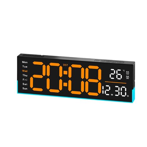Horloge LED Murale ou de Bureau 12,6 Pouces avec Éclairage RVB et Minuteur Noir YONIS