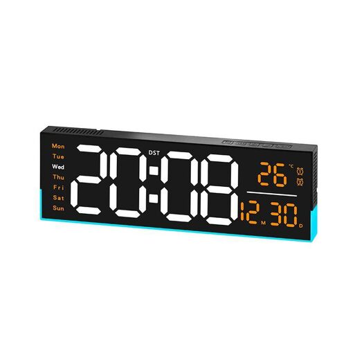 Horloge LED Murale ou de Bureau 12,6 Pouces avec Éclairage RVB et Minuteur Noir YONIS