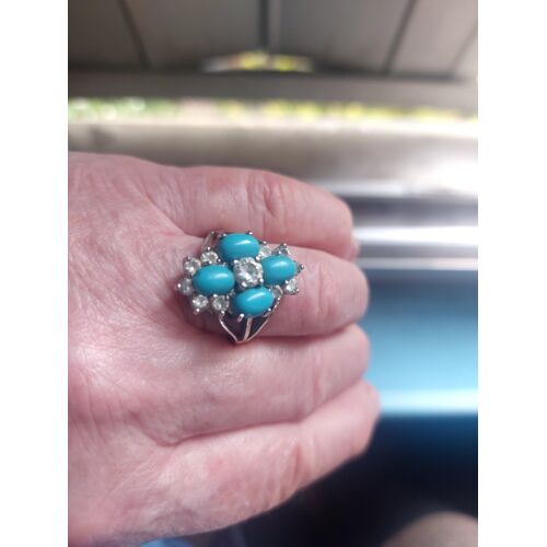 Bague Turquoise Et Brillants Synthetiques.Monture A L Ancienne