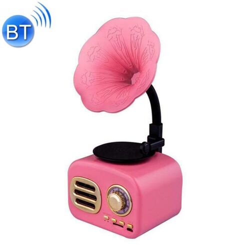 Mini Enceinte Bluetooth Rétro Style Gramophone 5 W Autonomie 6 h Rose YONIS