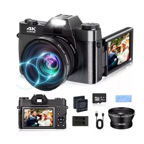 Appareil Photo Numérique 4K 75 MP Écran Pivotant 180° Zoom Numérique 16x 64 Go YONIS