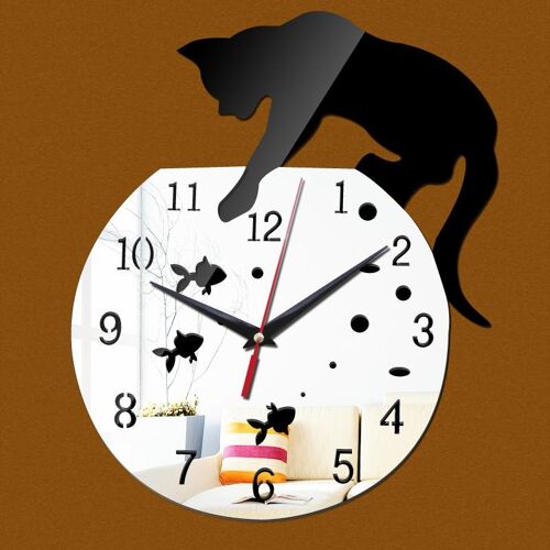 Horloge Murale Miroir 3D en Forme de Chat à Personnaliser Noir Doré 25 x 30 cm Noir YONIS