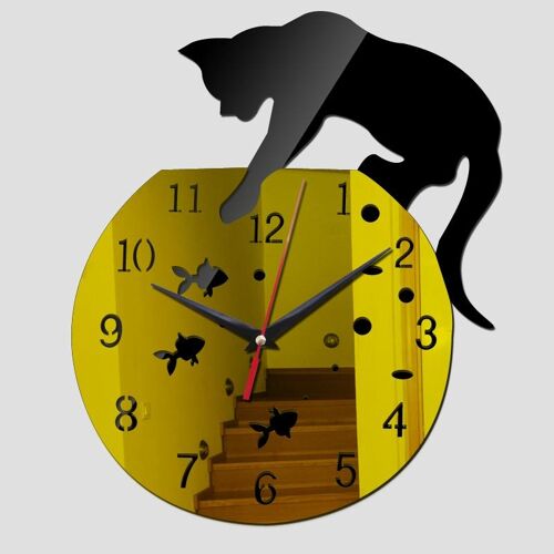 Horloge Murale Miroir 3D en Forme de Chat à Personnaliser Noir Doré 25 x 30 cm Noir + Or YONIS