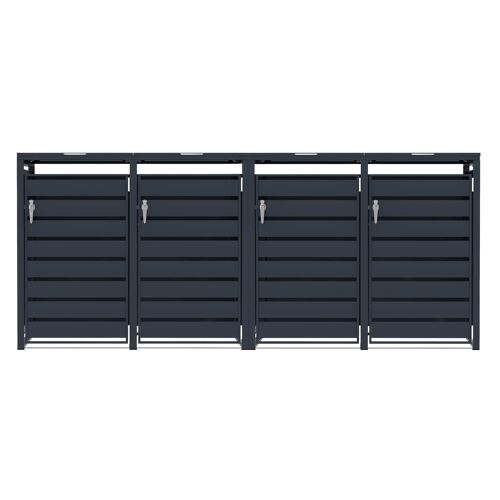 Abri Métallique Pour 4 Poubelle À Roulettes, Porte, 240 L, Poubelle De Jardin, Gris