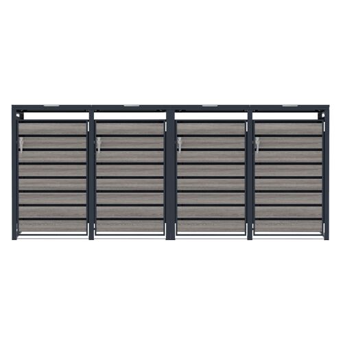 Abri Métallique Pour 4 Poubelle À Roulettes, Porte, 240 L, Poubelle De Jardin, Bois Gris